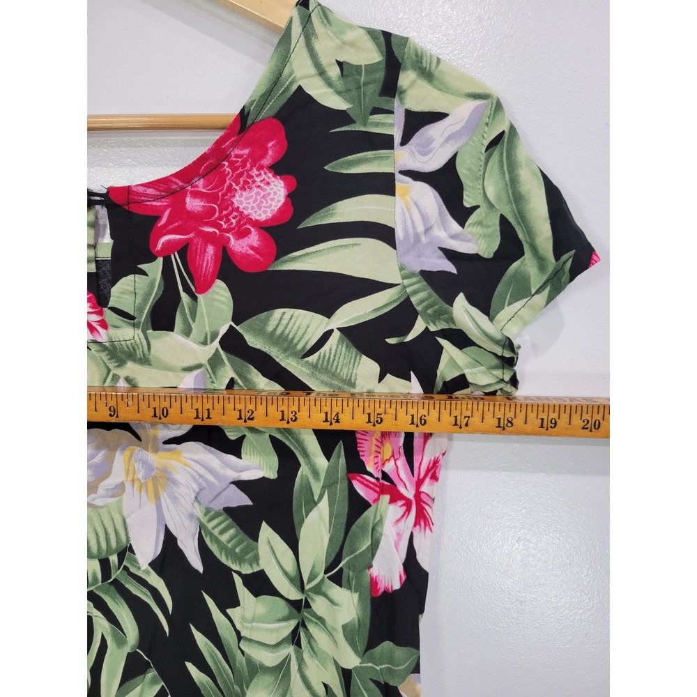 Hibiscus Collection Hawaii Womens Small Tropical Floral Rayon Shift Dress Black - Picture 5 of 7